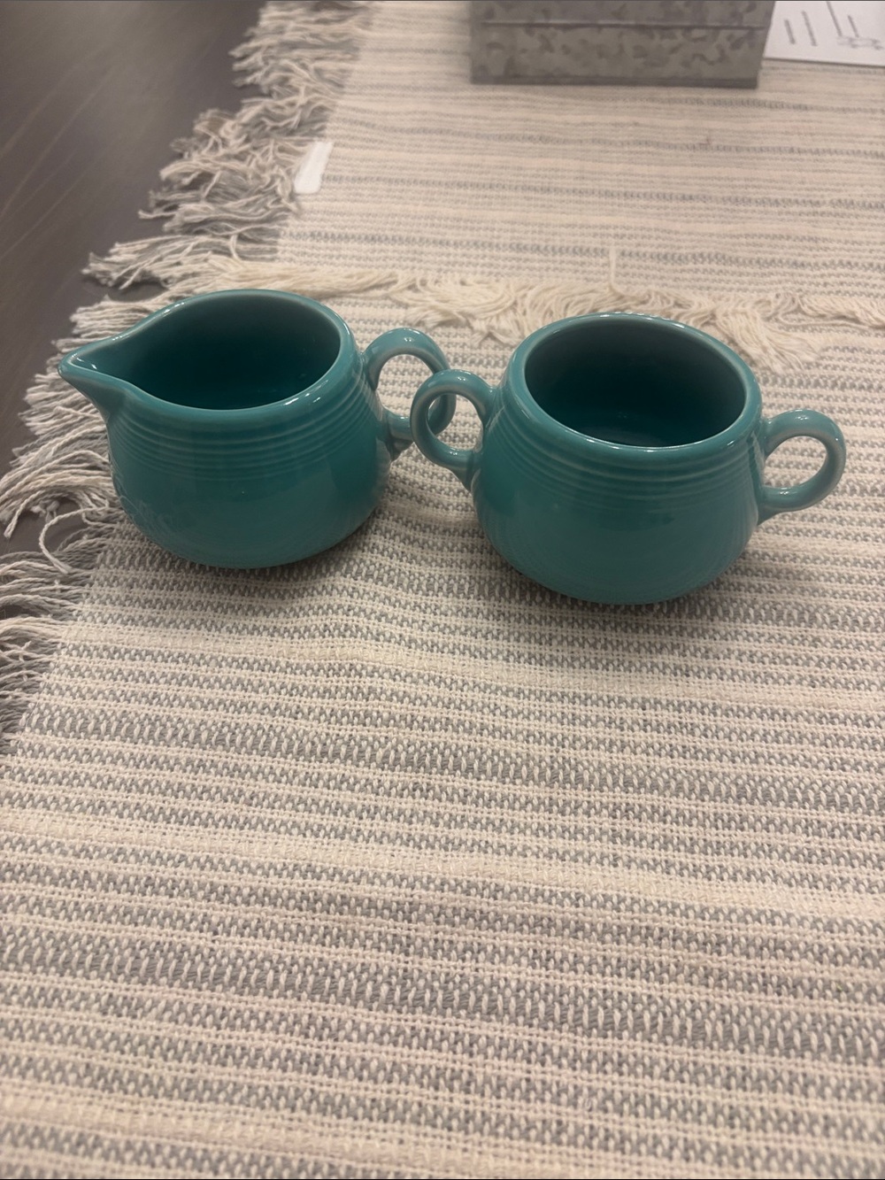 Fiestaware Turquoise Creamer and Sugar Bowl Set